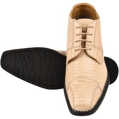 Men's Beige Leather Lizard Style Lace Up Ankle Dress Boots