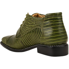 Men's Green Leather Lizard Style Lace Up Ankle Dress Boots