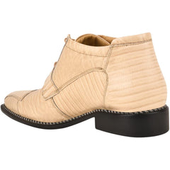 Men's Beige Leather Lizard Style Lace Up Ankle Dress Boots