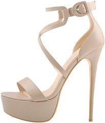 Platform Stiletto Beige Open Toe Crisscross Sandals