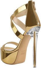 Gold Clear Heel Open Toe Ankle Strap Sandals