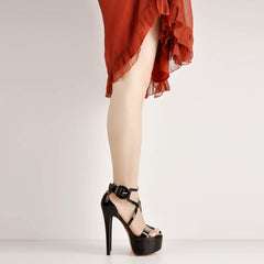 Platform Stiletto Black Open Toe Crisscross Sandals