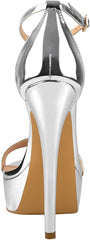 Silver One Band Open Toe Ankle Strap Sandals