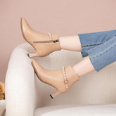 Ladies Small Size Side Zipper Leather Boots ES130