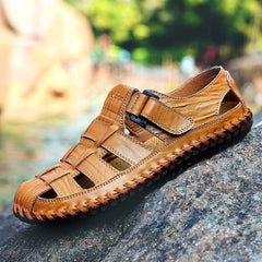 Light Brown Men's Breathable Leather Outdoor Summer Sandals