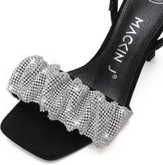 Black Rhinestone Ankle Strap Open Toe Sandals