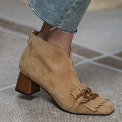 Marcie Vintage Fringed Buckle Suede Ankle Boots