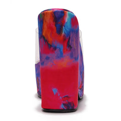 Multicolored Platform Open Toe Wedge Heels