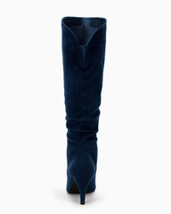 Navy Slouchy Kitten Heel Wide Calf Boots