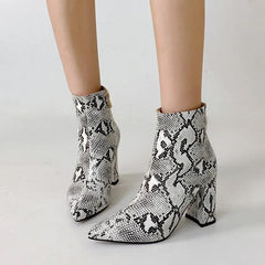 Nayeli Snake Pattern Ankle Boots