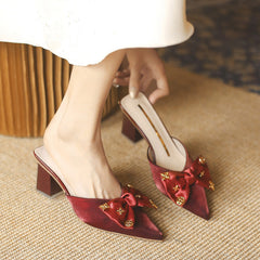 Women's Half Mid Pointed Bridal Spring Xiuhe Heels
