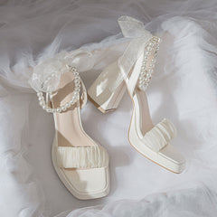 Women's Summer Chunky Platform Fashion Pearl Mary Heels