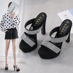 Versatile Women's High Waterproof Platform Rhinestone Heels