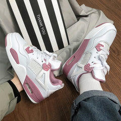 jordan 4's New Couple All-Match Air Cushion Shoes Men's and Women's Hong Kong Style Ins Super Hot Height Increasing White Shoes Student Shoes Casual Wear-Resistant Shoes
