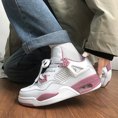 jordan 4's New Couple All-Match Air Cushion Shoes Men's and Women's Hong Kong Style Ins Super Hot Height Increasing White Shoes Student Shoes Casual Wear-Resistant Shoes