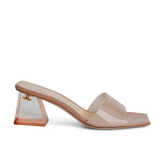 Women's Mom Summer Square Head Rhinestone Transparent Crystal Heels