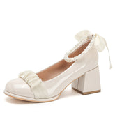 Women's High Summer Gentle Temperament Chunky Beaded Mary Heels