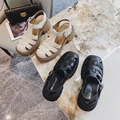 Women's Hollow Platform Roman Woven Large And Heels