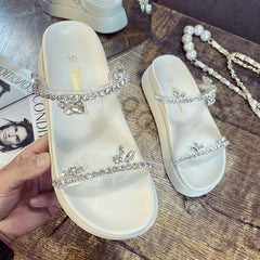 Women's Rhinestone Chunky Open Toe Flat High-heeled Heels