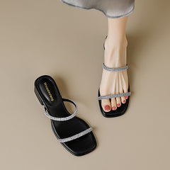 Women's Wear Square Toe French Style Rhinestone Heels