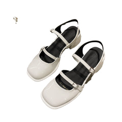 Women's Retro Square Buckle Mary Jane Back Empty Heels