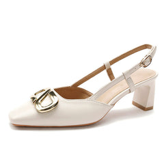 Women's Pumps Mid Summer Buckle Closed Chunky Back Heels