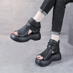 Women's Summer Genuine Peep Toe Hollow-out High Heels