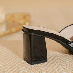 Women's Chunky Pointed High Bow Outer Wear Closed Heels