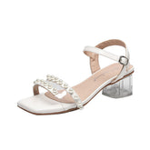 Women's Fashion Chunky Pearl Crystal Ankle-strap High Heels