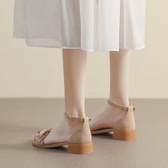Women's French With Roman Strap Summer Chunky Heels