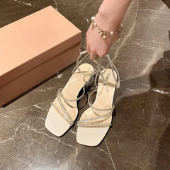 Women's ~ Transparent Rhinestone Strap Chunky Heels