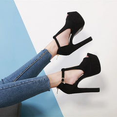 Women's Korean Chunky Waterproof Platform Peep-toe Heels