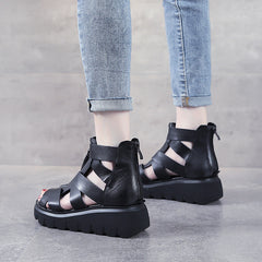 Women's Hollow-out Roman Style Mid Thick Front Heels