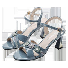 Women's Buckle Open Toe Mid Fashion Heels