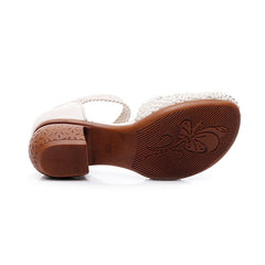 Women's Toe Breathable Chunky Fashion Woven Hollowed Heels