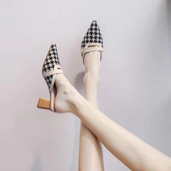 Women's High Summer Pointed Toe Mid Lazy Heels