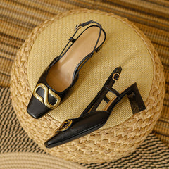 Women's Pumps Mid Summer Buckle Closed Chunky Back Heels