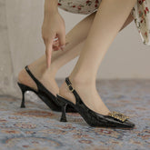 Women's Rhinestone Square Buckle One Strap Back Heels