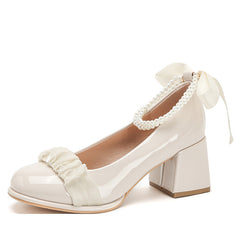 Women's High Summer Gentle Temperament Chunky Beaded Mary Heels