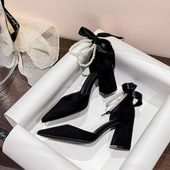 Women's Chunky Black Versatile Fashion Mid High Heels