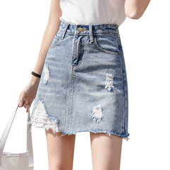Wilbert Crisscross Distressed Denim Skirt
