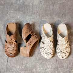 Women's Thick High Toe Box Summer Cowhide Heels