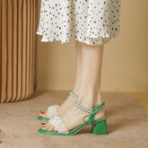 Women's Fairy Style Bow Pleated Pearl Buckle Heels