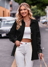 Refresh Pocketed Button Down Corduroy Top - Rosewood