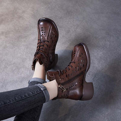 Women's Cowhide High Summer Retro Platform Breathable Boots