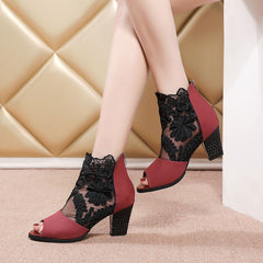 Women's Large Size Peep Toe Summer Mesh High Heels