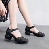 Women's Toe Breathable Chunky Fashion Woven Hollowed Heels