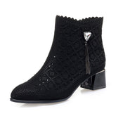 Unique Women's Mid Chunky Perforated Retro Heels