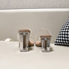 Women's Transparent Mid Chunky Crystal Fairy Style Heels