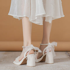 Women's Summer Chunky Platform Fashion Pearl Mary Heels